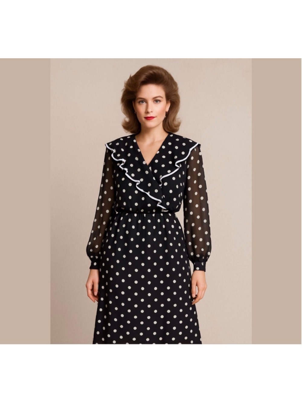 Vintage dress Willi of California semi sheer black white polka dot dress